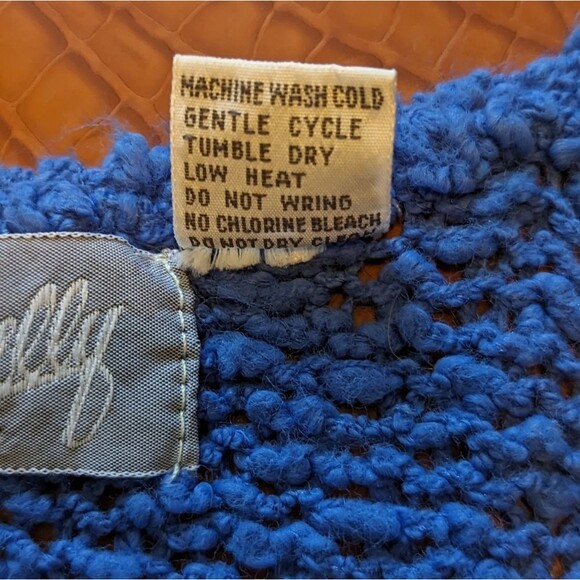Clovelly 80s Vtg Blue Chunky V-Neck Sweater Tee Shoulder Pads Size Medium - Picture 8 of 9